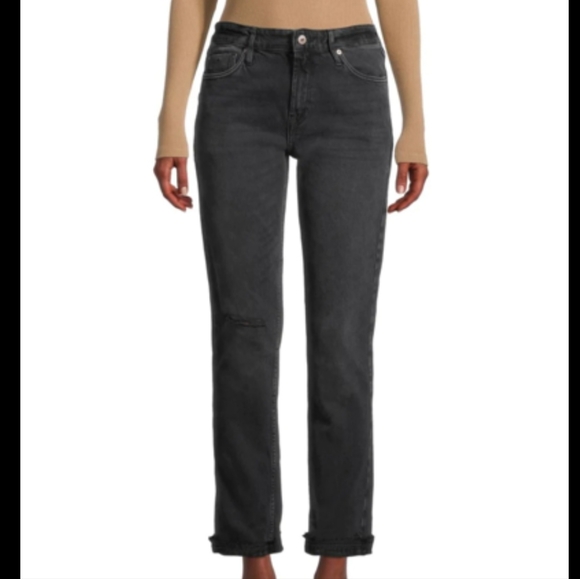 Free People We the Free Cuffed Slim Boyfriend Jean, Faded Black, 25 - Picture 4 of 12